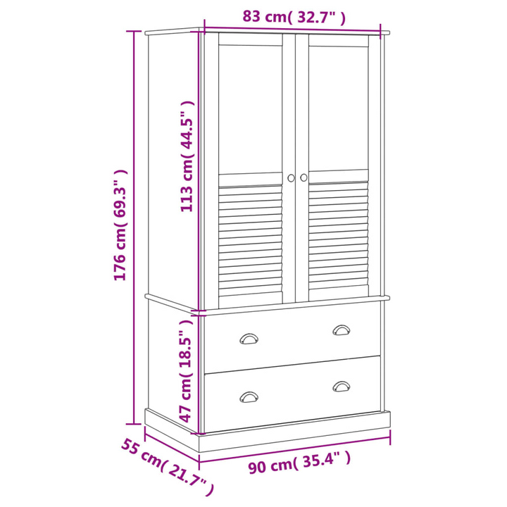 VIGO Solid Pine Wood Wardrobe 90x55x176 cm - Spacious Storage Closet with Drawers & Metal Handles - Premium  from Home Treasures - Just £395.99! Shop now at Home Treasures