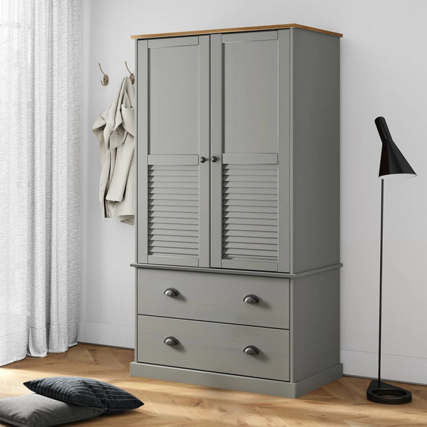 VIGO Solid Pine Wood Wardrobe in Grey - 90x55x176 cm | Ample Storage & Stylish Design - Premium  from Home Treasures - Just £398.99! Shop now at Home Treasures