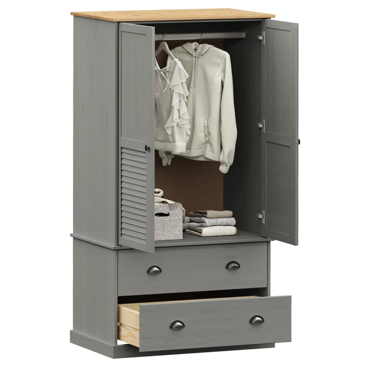 VIGO Solid Pine Wood Wardrobe in Grey - 90x55x176 cm | Ample Storage & Stylish Design - Premium  from Home Treasures - Just £398.99! Shop now at Home Treasures