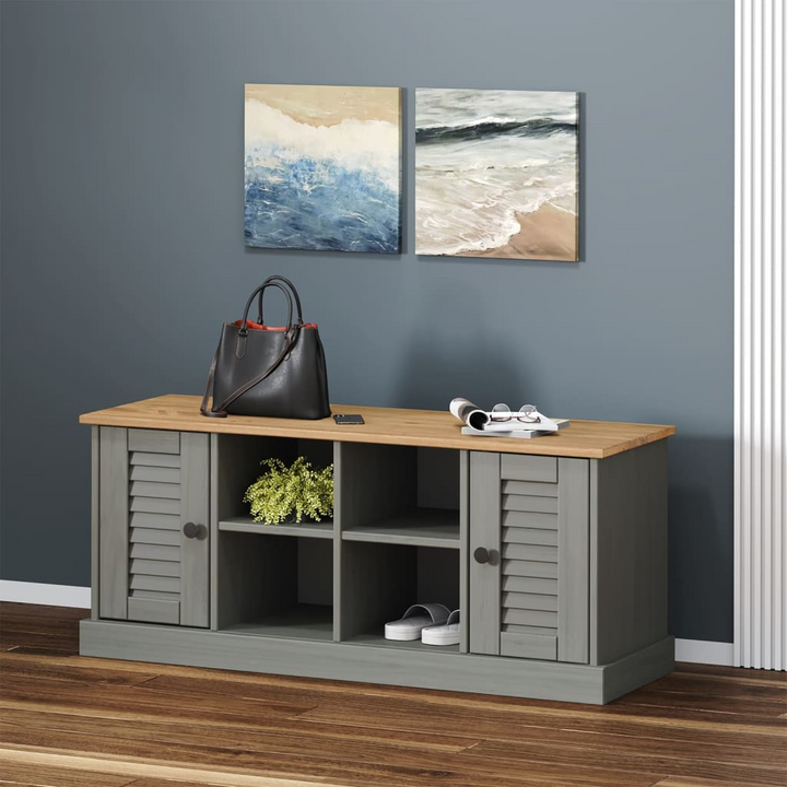 VIGO Shoe Bench in Grey - 106x35x45 cm - Solid Pine Wood with Ample Storage and Elegant Metal Knobs - Premium  from Home Treasures - Just £99.99! Shop now at Home Treasures