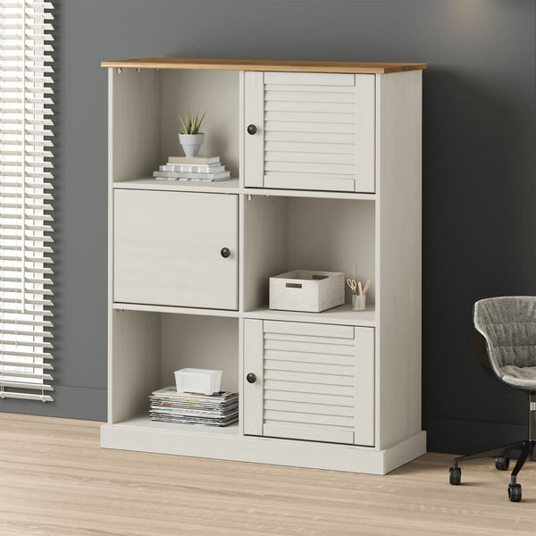 VIGO Solid Wood Pine Bookcase in White - 6 Compartments, Rustic Charm, 90x35x114.5 cm - Durable Storage Solution - Premium  from Home Treasures - Just £181.99! Shop now at Home Treasures