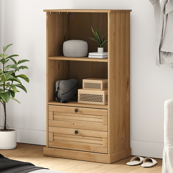 VIGO Solid Pine Wood Bookcase with Rustic Charm – 60x35x114.5 cm, 2 Shelves & 2 Drawers Storage Solution - Premium  from Home Treasures - Just £145.99! Shop now at Home Treasures