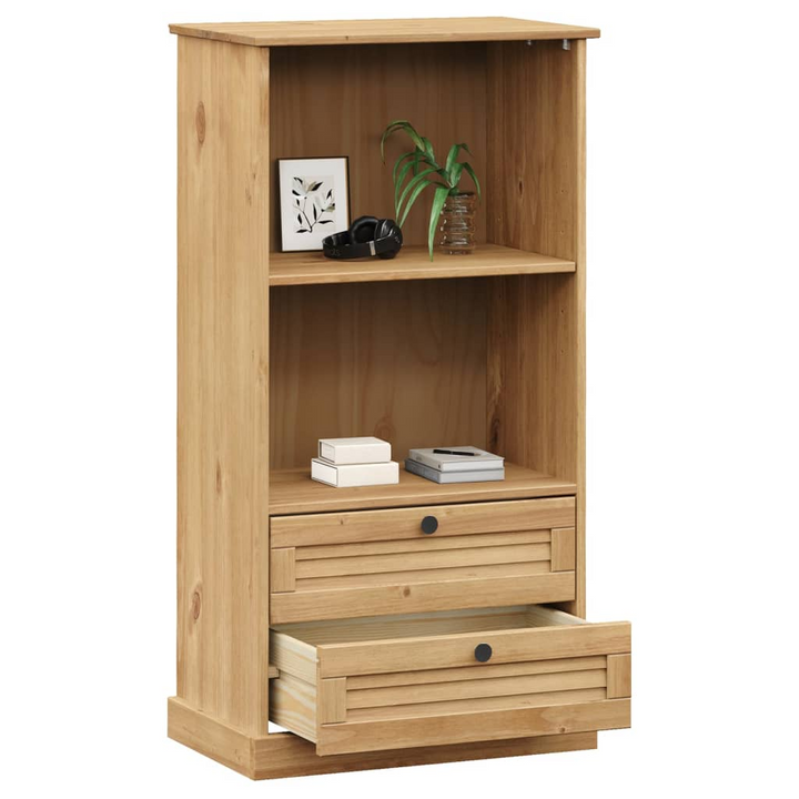 VIGO Solid Pine Wood Bookcase with Rustic Charm – 60x35x114.5 cm, 2 Shelves & 2 Drawers Storage Solution - Premium  from Home Treasures - Just £141.99! Shop now at Home Treasures