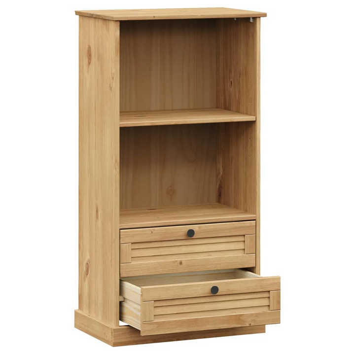 VIGO Solid Pine Wood Bookcase with Rustic Charm – 60x35x114.5 cm, 2 Shelves & 2 Drawers Storage Solution - Premium  from Home Treasures - Just £141.99! Shop now at Home Treasures