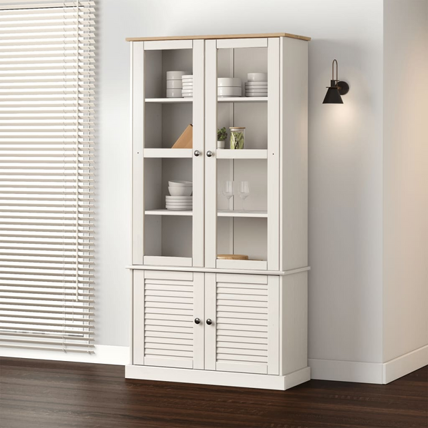 VIGO White Solid Pine Wood Glass Display Cabinet – Elegant Storage Solution 85x35x170 cm - Premium  from Home Treasures - Just £353.99! Shop now at Home Treasures