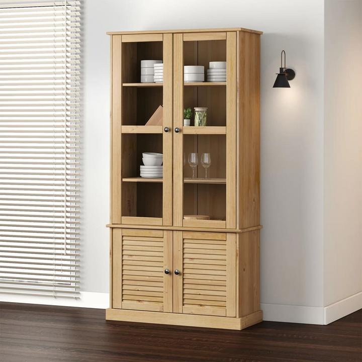 VIGO Solid Wood Pine Glass Display Cabinet with Ample Storage - 85x35x170 cm - Premium  from Home Treasures - Just £311.99! Shop now at Home Treasures