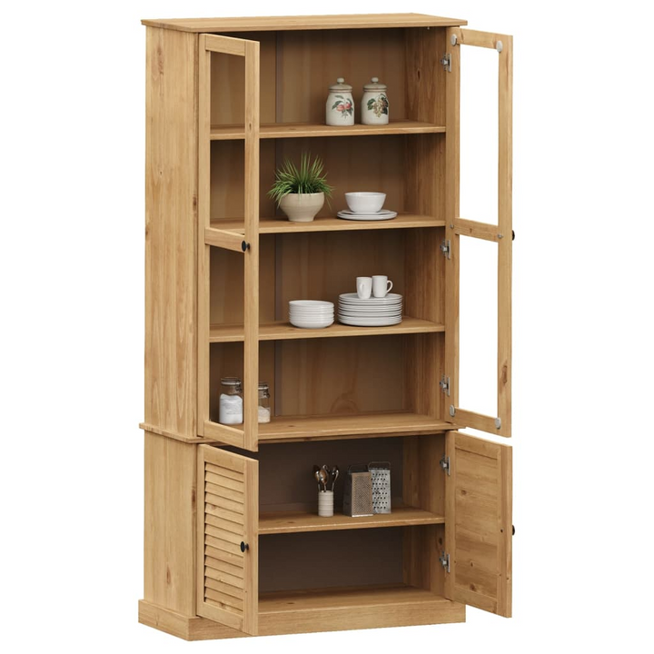 VIGO Solid Wood Pine Glass Display Cabinet with Ample Storage - 85x35x170 cm - Premium  from Home Treasures - Just £311.99! Shop now at Home Treasures