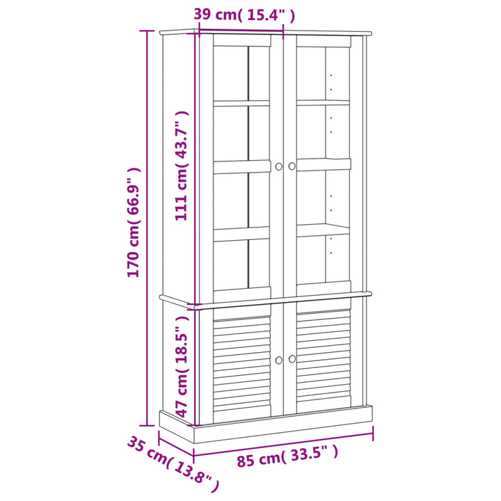 VIGO Solid Wood Pine Glass Display Cabinet with Ample Storage - 85x35x170 cm - Premium  from Home Treasures - Just £311.99! Shop now at Home Treasures