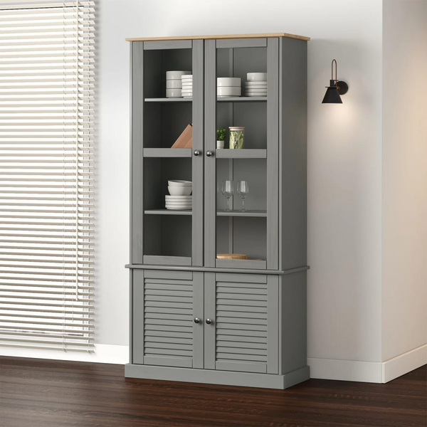 Elegant VIGO Glass Display Cabinet in Grey - 85x35x170 cm | Solid Pine Wood & Metal Knobs - Premium  from Home Treasures - Just £365.99! Shop now at Home Treasures