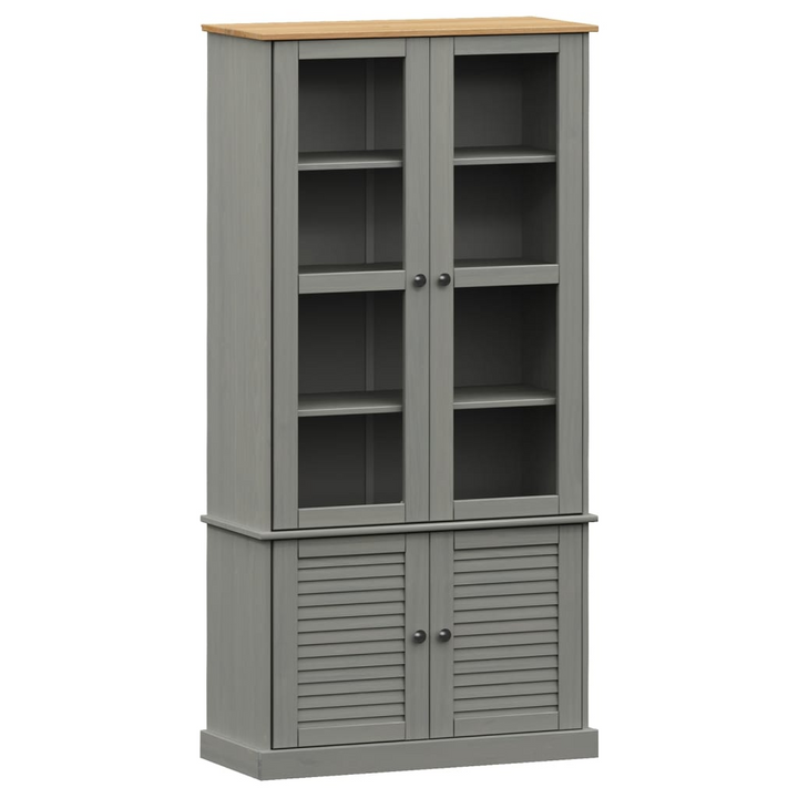 Elegant VIGO Glass Display Cabinet in Grey - 85x35x170 cm | Solid Pine Wood & Metal Knobs - Premium  from Home Treasures - Just £353.99! Shop now at Home Treasures