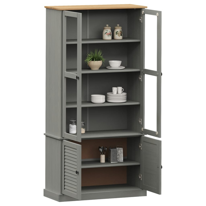 Elegant VIGO Glass Display Cabinet in Grey - 85x35x170 cm | Solid Pine Wood & Metal Knobs - Premium  from Home Treasures - Just £353.99! Shop now at Home Treasures