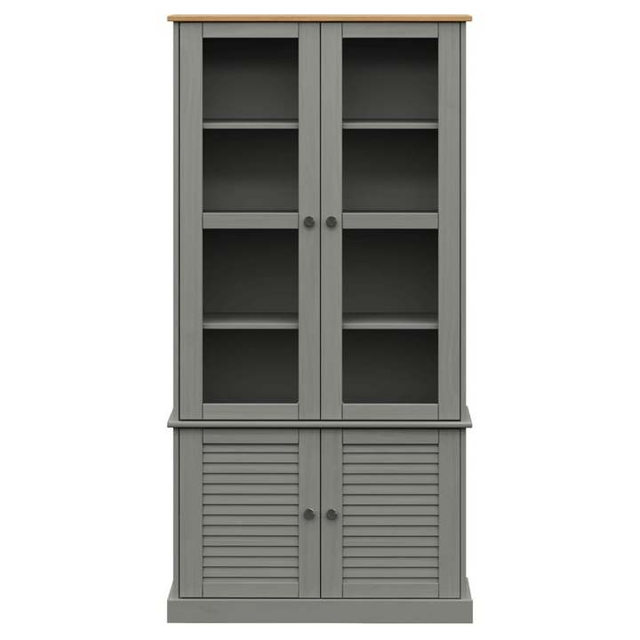 Elegant VIGO Glass Display Cabinet in Grey - 85x35x170 cm | Solid Pine Wood & Metal Knobs - Premium  from Home Treasures - Just £353.99! Shop now at Home Treasures