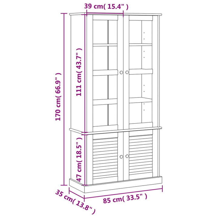 Elegant VIGO Glass Display Cabinet in Grey - 85x35x170 cm | Solid Pine Wood & Metal Knobs - Premium  from Home Treasures - Just £353.99! Shop now at Home Treasures