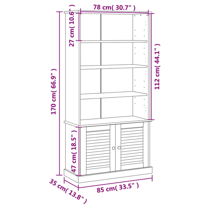 VIGO Grey Bookcase 85x35x170 cm | Solid Pine Wood | Rustic Charm & Ample Storage - Premium  from Home Treasures - Just £240.99! Shop now at Home Treasures