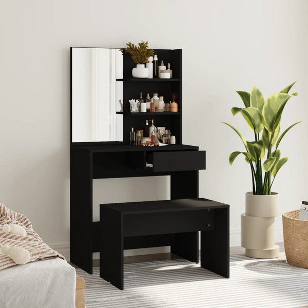 Elegant Black Dressing Table Set with Mirror - 74.5x40x141 cm | Modern Vanity Table with Stool - Premium  from Home Treasures - Just £101.99! Shop now at Home Treasures