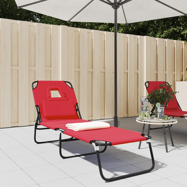 Folding Sun Lounger in Red - Adjustable Reclining Positions, Durable Oxford Fabric & Powder-Coated Steel Frame - Premium  from Home Treasures - Just £53.99! Shop now at Home Treasures