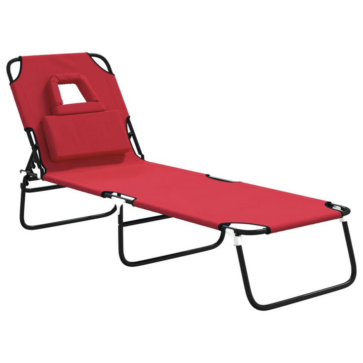 Folding Sun Lounger in Red - Adjustable Reclining Positions, Durable Oxford Fabric & Powder-Coated Steel Frame - Premium  from Home Treasures - Just £55.99! Shop now at Home Treasures