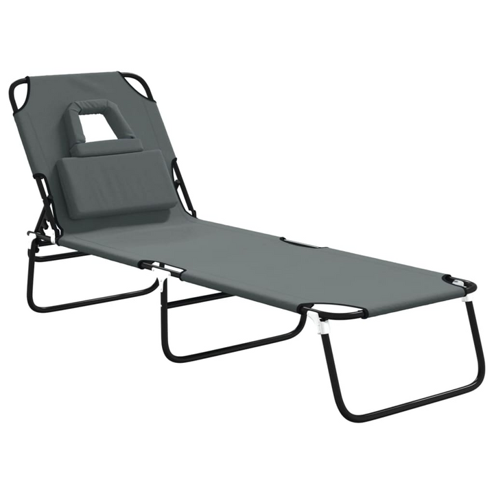 Folding Sun Lounger - Grey Oxford Fabric & Powder-coated Steel - Adjustable Reclining Positions, Foldable for Easy Storage, Durable Outdoor Comfort - Premium  from Home Treasures - Just £61.99! Shop now at Home Treasures