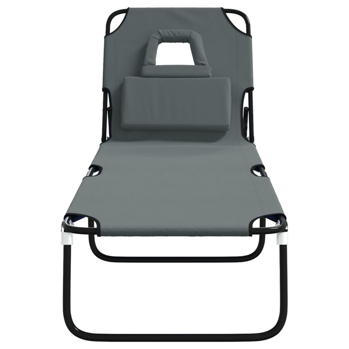 Folding Sun Lounger - Grey Oxford Fabric & Powder-coated Steel - Adjustable Reclining Positions, Foldable for Easy Storage, Durable Outdoor Comfort - Premium  from Home Treasures - Just £61.99! Shop now at Home Treasures