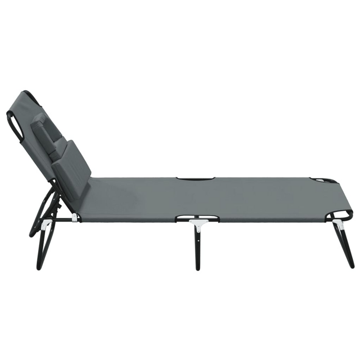 Folding Sun Lounger - Grey Oxford Fabric & Powder-coated Steel - Adjustable Reclining Positions, Foldable for Easy Storage, Durable Outdoor Comfort - Premium  from Home Treasures - Just £61.99! Shop now at Home Treasures