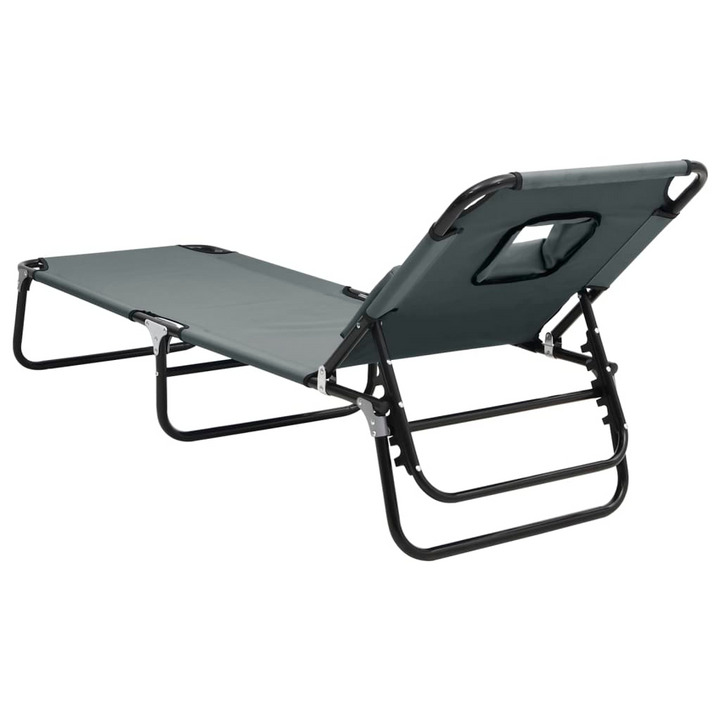 Folding Sun Lounger - Grey Oxford Fabric & Powder-coated Steel - Adjustable Reclining Positions, Foldable for Easy Storage, Durable Outdoor Comfort - Premium  from Home Treasures - Just £61.99! Shop now at Home Treasures