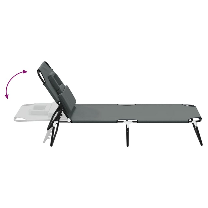 Folding Sun Lounger - Grey Oxford Fabric & Powder-coated Steel - Adjustable Reclining Positions, Foldable for Easy Storage, Durable Outdoor Comfort - Premium  from Home Treasures - Just £61.99! Shop now at Home Treasures