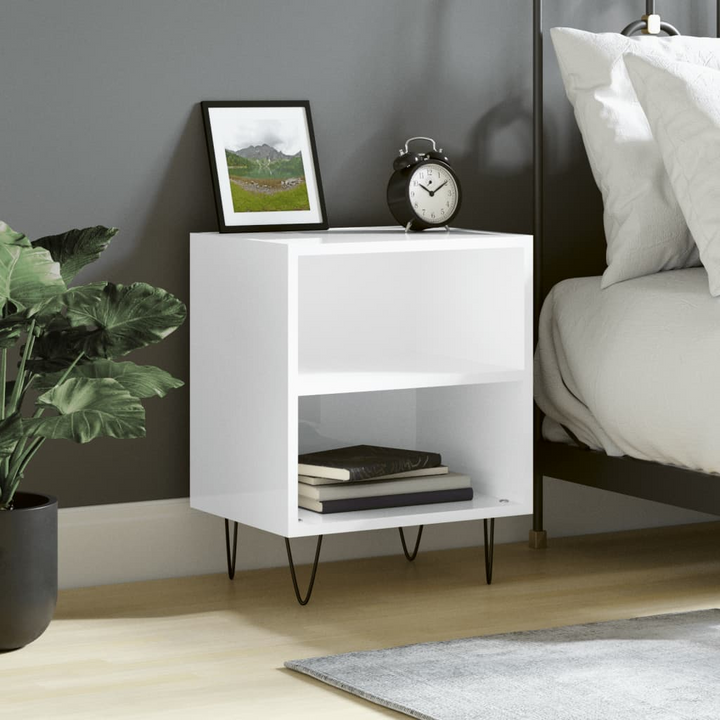 High Gloss White Bedside Cabinet - 2-Compartment Nightstand 40x30x50 cm | Engineered Wood Furniture - Premium  from Home Treasures - Just £33.99! Shop now at Home Treasures