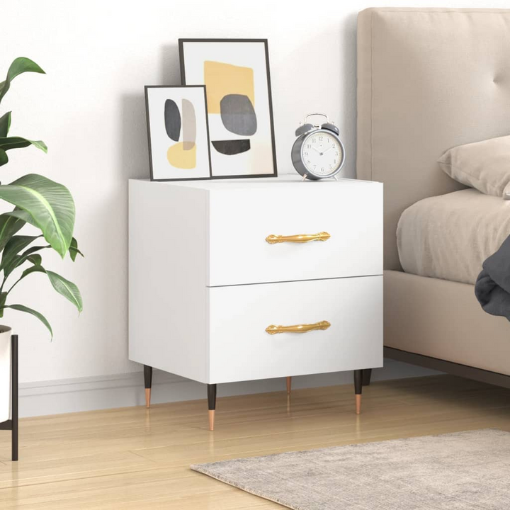 White Bedside Cabinet - Modern 2-Drawer Nightstand - 40x35x47.5 cm - Durable Engineered Wood with Metal Feet - Premium  from Home Treasures - Just £51.99! Shop now at Home Treasures