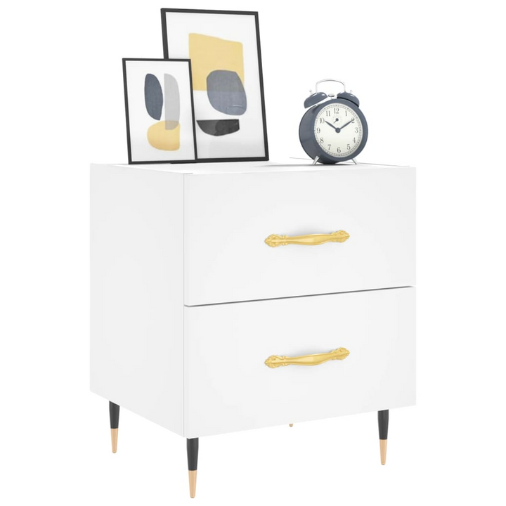 White Bedside Cabinet - Modern 2-Drawer Nightstand - 40x35x47.5 cm - Durable Engineered Wood with Metal Feet - Premium  from Home Treasures - Just £51.99! Shop now at Home Treasures