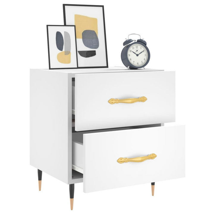 White Bedside Cabinet - Modern 2-Drawer Nightstand - 40x35x47.5 cm - Durable Engineered Wood with Metal Feet - Premium  from Home Treasures - Just £51.99! Shop now at Home Treasures