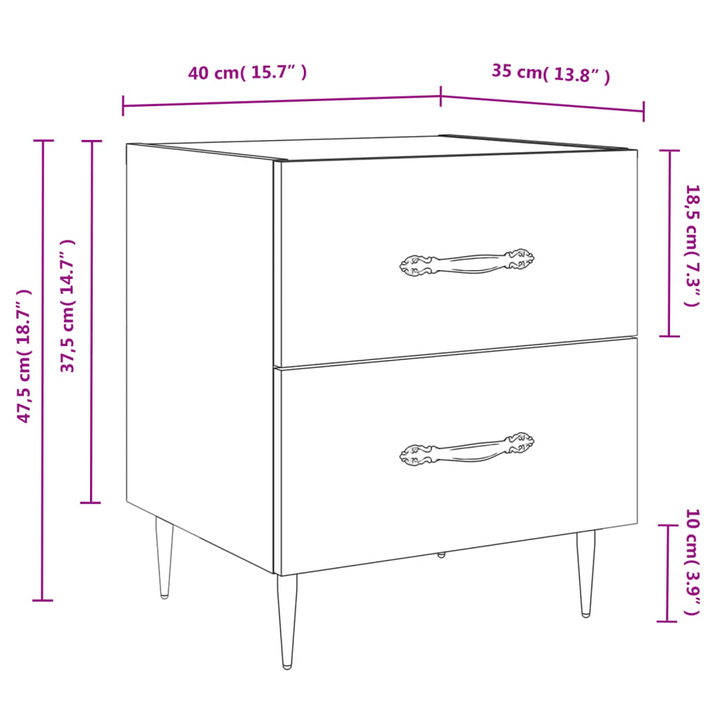 White Bedside Cabinet - Modern 2-Drawer Nightstand - 40x35x47.5 cm - Durable Engineered Wood with Metal Feet - Premium  from Home Treasures - Just £51.99! Shop now at Home Treasures