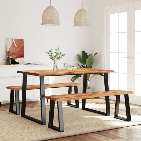 Elegant 3 Piece Dining Set - Live Edge Acacia Wood & Industrial Steel | Perfect for Modern Homes - Premium  from Home Treasures - Just £531.99! Shop now at Home Treasures