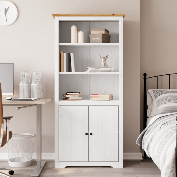 BODO French Style Bookcase in White & Brown 80x40x172 cm | Solid Pinewood, Ample Storage with Doors - Premium  from Home Treasures - Just £252.99! Shop now at Home Treasures