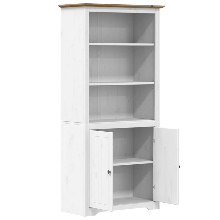 BODO French Style Bookcase in White & Brown 80x40x172 cm | Solid Pinewood, Ample Storage with Doors - Premium  from Home Treasures - Just £252.99! Shop now at Home Treasures