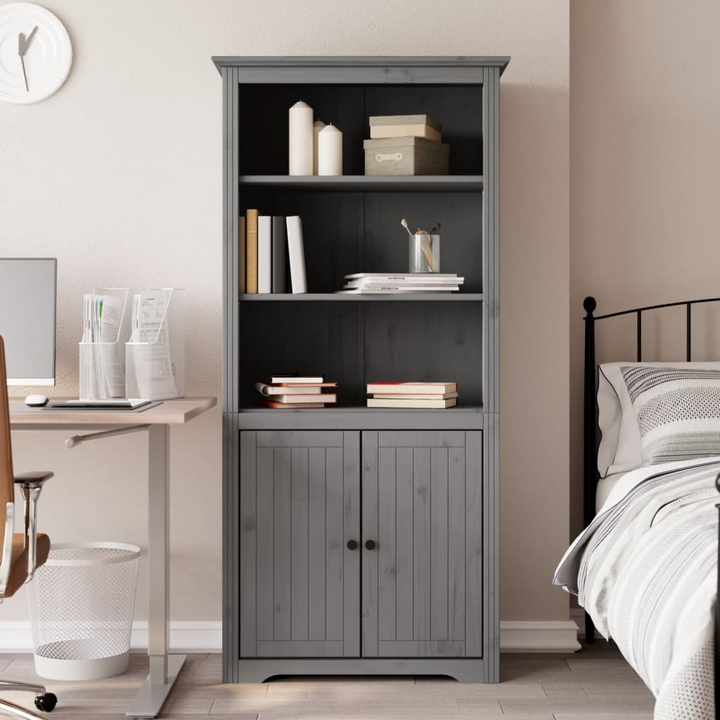 BODO Solid Pine Wood Bookcase in Grey - 80x40x172 cm | French Design Shelving Unit - Premium  from Home Treasures - Just £232.99! Shop now at Home Treasures