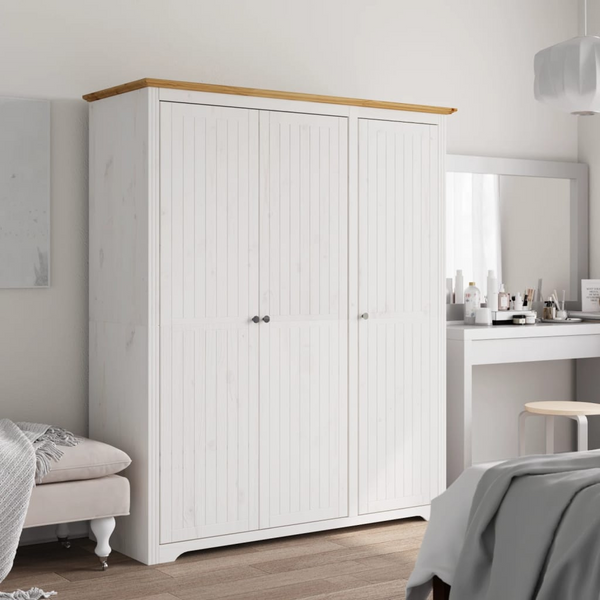 BODO French Style Wardrobe - White & Brown - 151.5x52x176.5cm - Modern Solid Pine Wood Storage - Premium  from Home Treasures - Just £427.99! Shop now at Home Treasures