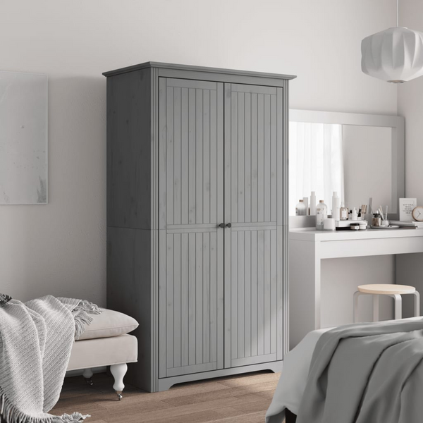 BODO Solid Pine Wood Wardrobe in Grey - French Design with Ample Storage, 101x52x176.5 cm - Premium  from Home Treasures - Just £256.99! Shop now at Home Treasures