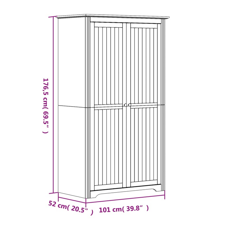 BODO Solid Pine Wood Wardrobe in Grey - French Design with Ample Storage, 101x52x176.5 cm - Premium  from Home Treasures - Just £256.99! Shop now at Home Treasures