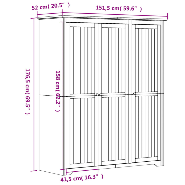 BODO Wardrobe in White – 151.5x52x176.5 cm – Solid Pine Wood French Style Wardrobe - Premium  from Home Treasures - Just £469.99! Shop now at Home Treasures