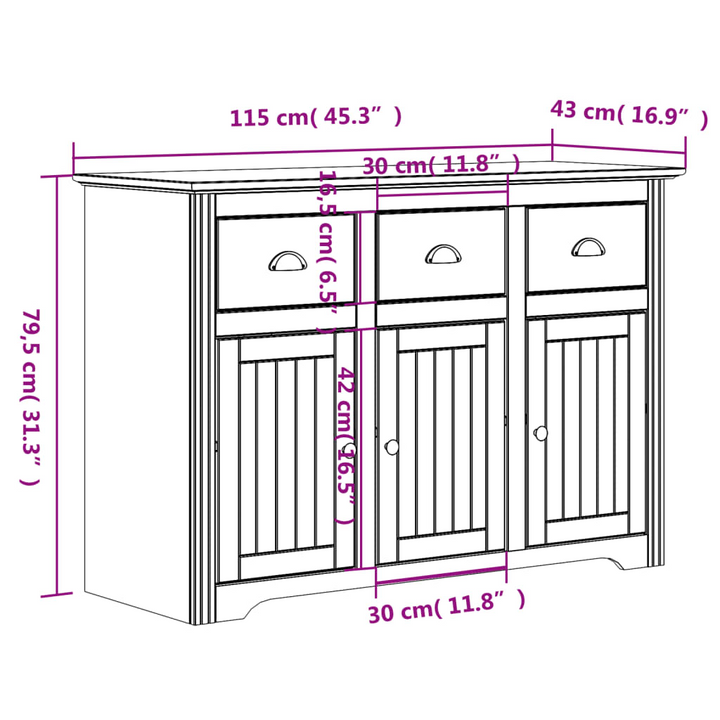 BODO White Sideboard 115x43x79.5 cm - Solid Pine Wood, French Elegance, Ample Storage - Premium  from Home Treasures - Just £242.99! Shop now at Home Treasures