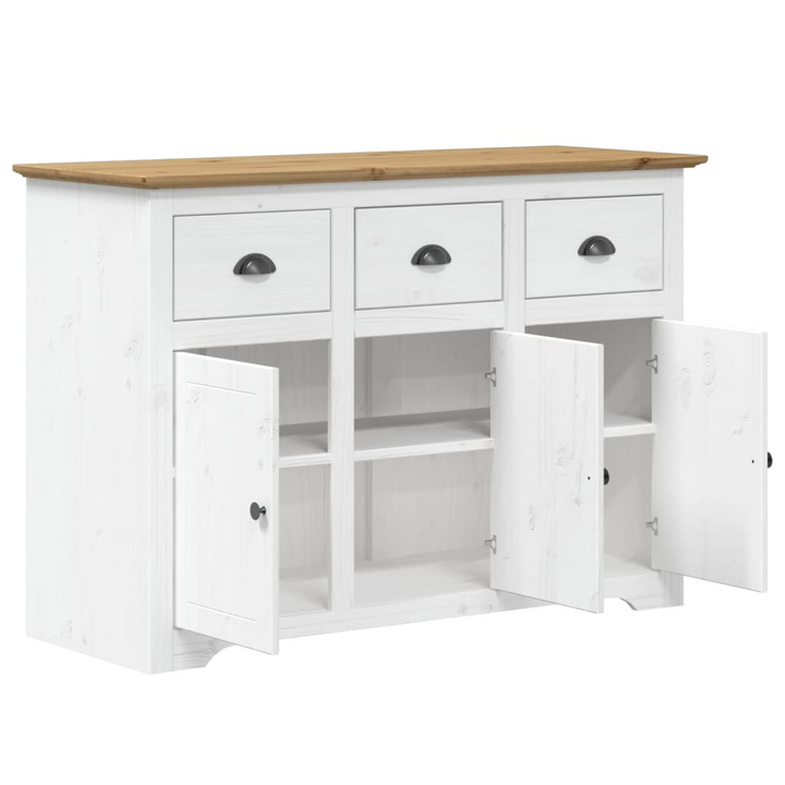 BODO French Style Sideboard - White & Brown Solid Pine Wood, 3 Drawers, Metal Handles, 115x43x79.5 cm - Premium  from Home Treasures - Just £271.99! Shop now at Home Treasures