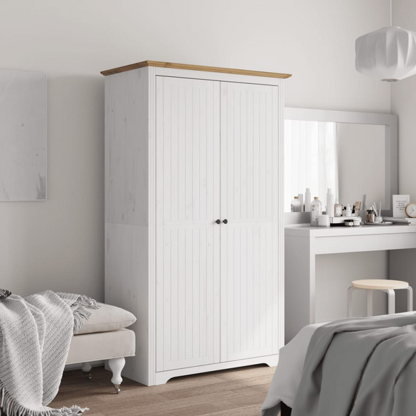 BODO Solid Wood Pine Wardrobe - White & Brown | 101x52x176.5 cm | French Style Storage Solution - Premium  from Home Treasures - Just £266.99! Shop now at Home Treasures