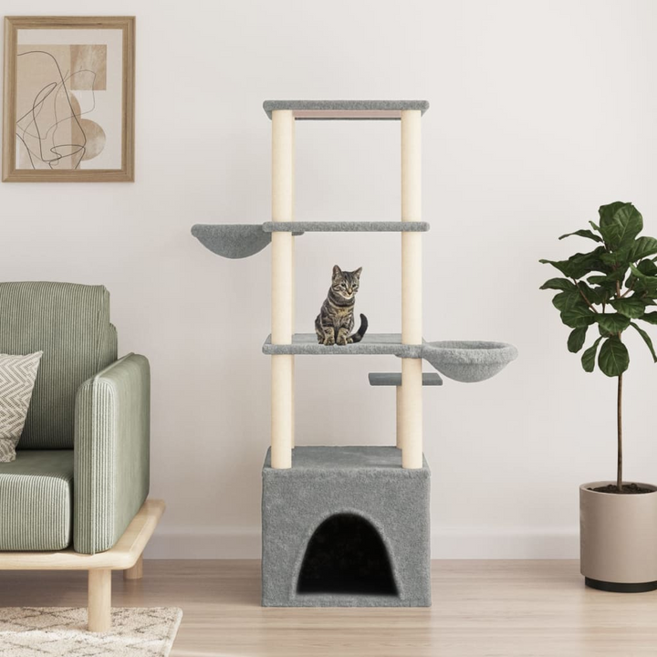 Light Grey Cat Tree with Sisal Scratching Posts - Multi-Level Cat Tower with Baskets, House & Platforms - Premium  from Home Treasures - Just £63.99! Shop now at Home Treasures