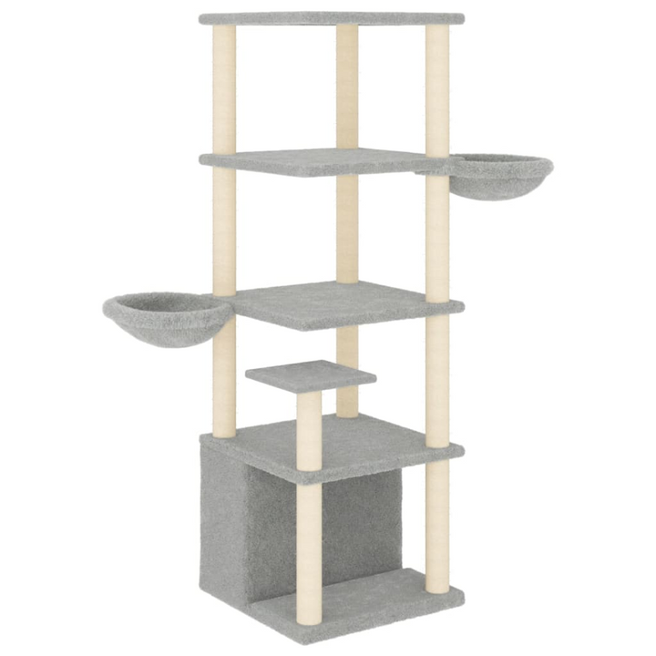 Light Grey Cat Tree with Sisal Scratching Posts - Multi-Level Cat Tower with Baskets, House & Platforms - Premium  from Home Treasures - Just £63.99! Shop now at Home Treasures