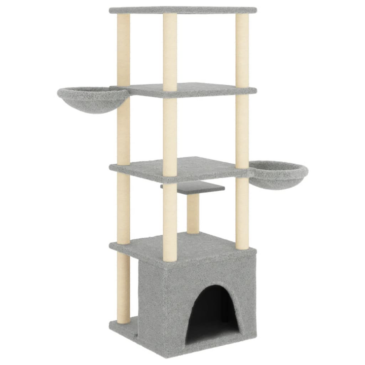 Light Grey Cat Tree with Sisal Scratching Posts - Multi-Level Cat Tower with Baskets, House & Platforms - Premium  from Home Treasures - Just £63.99! Shop now at Home Treasures