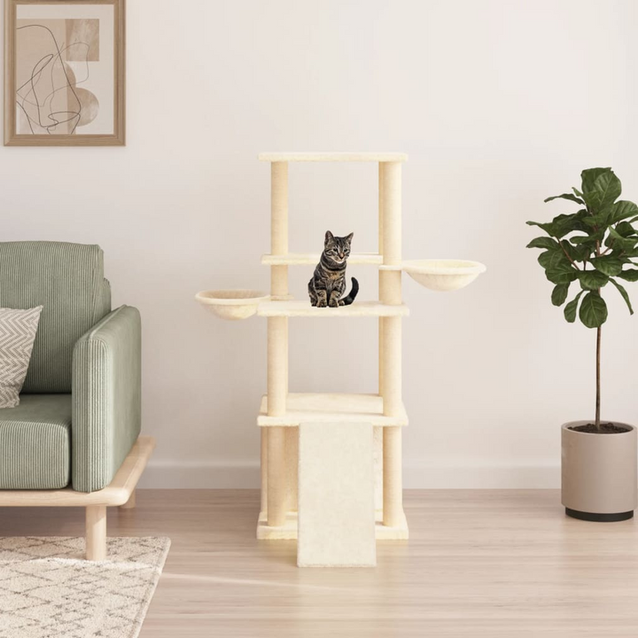 Cat Tree with Sisal Scratching Posts Cream 133 cm - Premium  from Home Treasures - Just £48.99! Shop now at Home Treasures