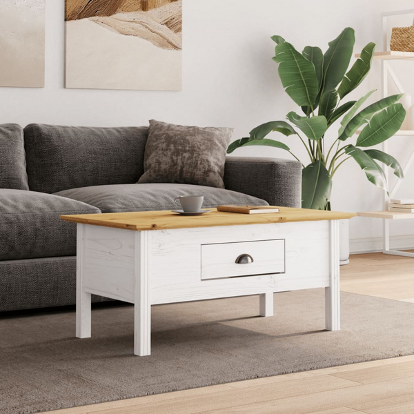 BODO Coffee Table - Solid Pine Wood, French-Style Centerpiece, White & Brown, 100x55x45 cm - Premium  from Home Treasures - Just £98.99! Shop now at Home Treasures