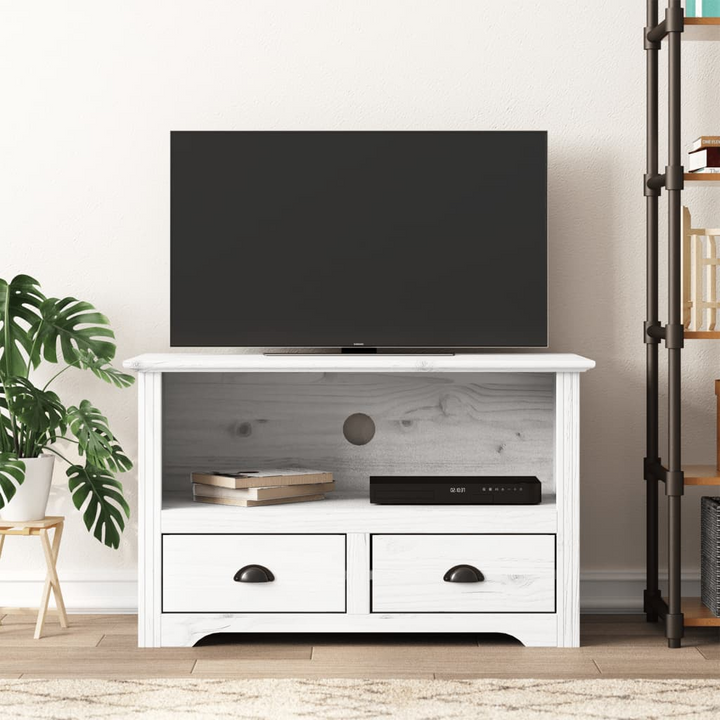 BODO White TV Cabinet with 2 Drawers – Solid Pine Wood, French Style Media Unit (91x43x56 cm) - Premium  from Home Treasures - Just £101.99! Shop now at Home Treasures