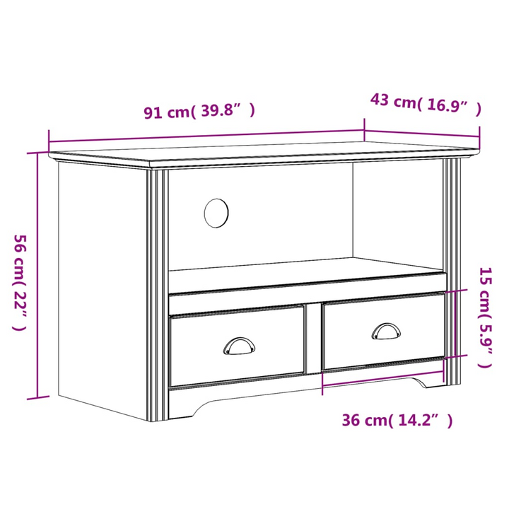 BODO Solid Wood TV Cabinet with 2 Drawers, Rustic Pine Media Stand, 91x43x56 cm - Brown - Premium  from Home Treasures - Just £109.99! Shop now at Home Treasures