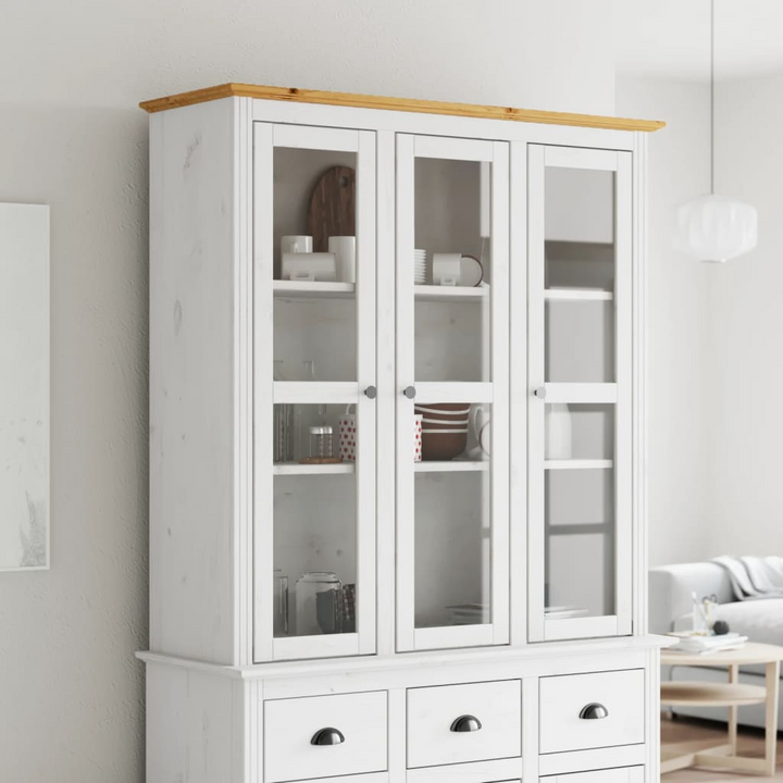 BODO White and Brown Solid Pine Wood Cabinet with Glass Doors - Elegant French Style, Versatile Storage - Premium  from Home Treasures - Just £256.99! Shop now at Home Treasures